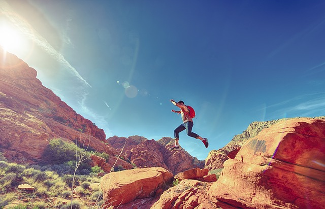 Hiker on mountain trail